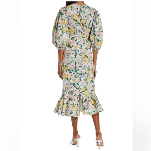 byTiMo Dandelion Floral Print Ruffle Cotton Puff Sleeve Midi Dress. - Picture 9 of 11